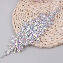 Premium Handmade Crystal Rhinestone Applique, Multi-Color Crystal Glass Diamond Bridal Sash, Hot Melt Diamond Sticker, Wedding Decoration, Bridal Accessories, DIY Craft Supplies