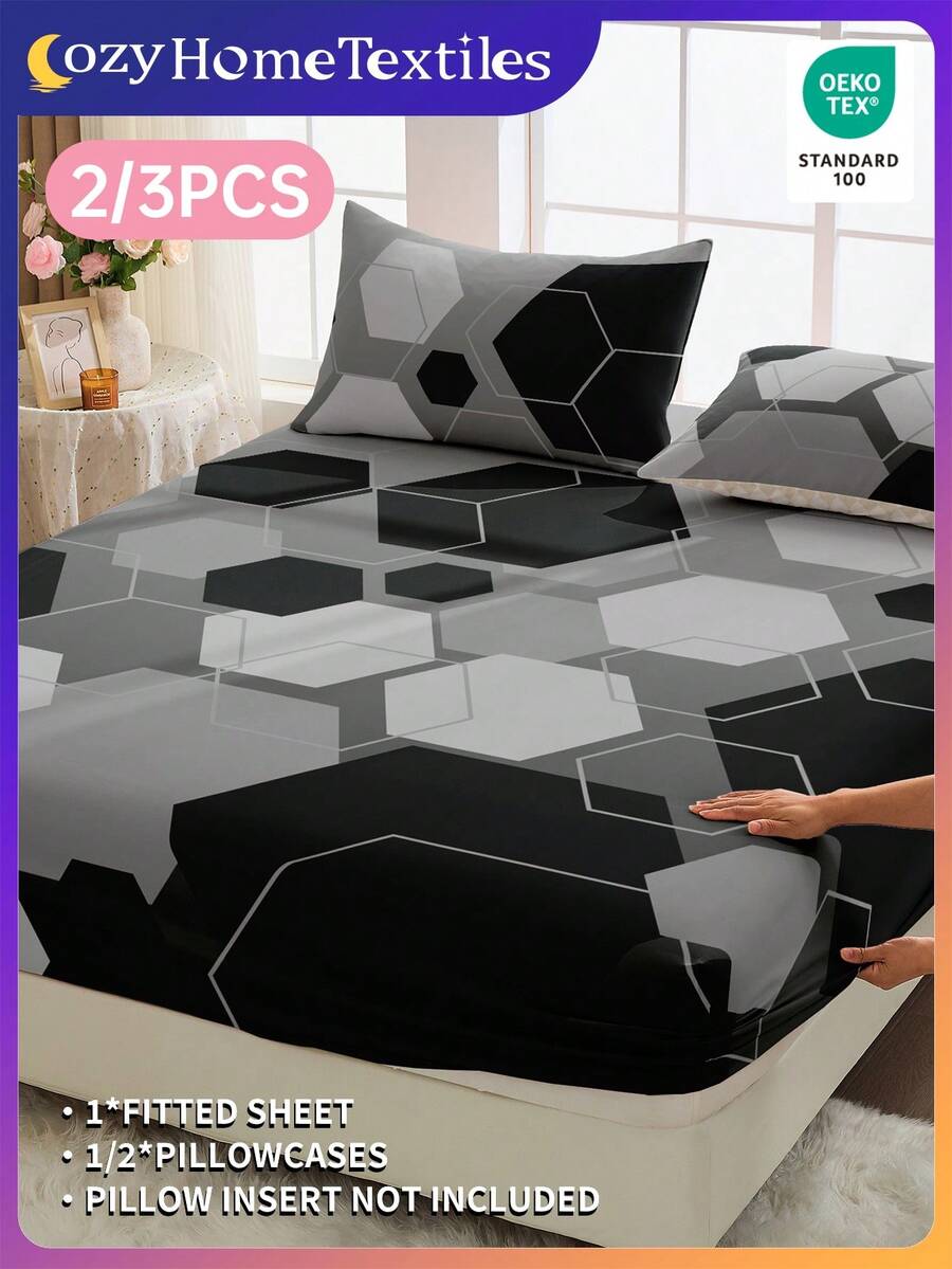 2/3件套印花床上用品套装，含枕套（小号），适用于9至12英寸厚的床垫，柔软、抗皱、透气，适用于单人床、双人床、大号床、特大号床，可机洗，也适用于沙发，通过Oeko-Tex认证