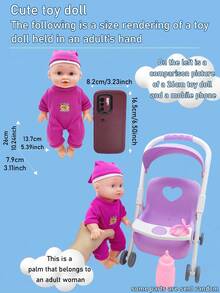 26厘米逼真婴儿娃娃玩具，模拟喝水和排尿，可爱栩栩如生，适合角色扮演游戏，亲子互动玩具 - 玫紅色 - 查看 3