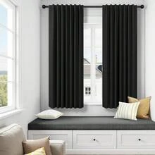 Cream Linen Blackout Curtains 84 Inch Long 2 Panel Set, Thermal Insulated Light Blocking, Neutral Rustic Farmhouse Style, Ivory White, 2025 - Black - View 2