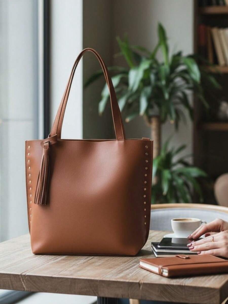 Women's Shoulder Bag, Perfect For College, Work, Everyday Use, And Outings; A Super Spacious And Timeless Drawstring Style. - Camel - Ver 1