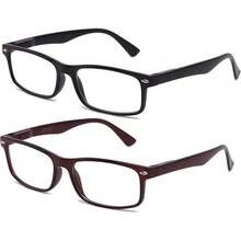 Lens Rectangle Frame Non Prescription Glasses - Fashion - 2 件裝,黑色和棕色 - 查看 1
