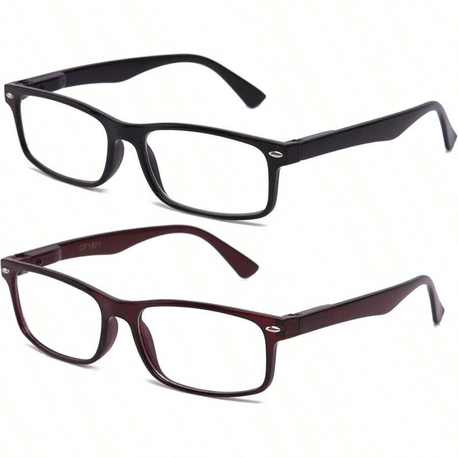 Lens Rectangle Frame Non Prescription Glasses - Fashion - 2 件裝,黑色和棕色 - 查看 1