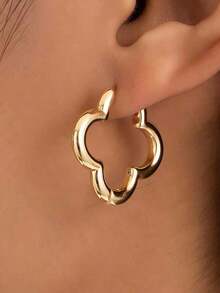 1pair Fashionable & Sweet Geometric Quatrefoil Flower Hollow Stud Earrings, Suitable For Daily Wear Jewelry Gift - Gold - 查看 7