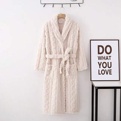 Ultra-Soft Flannel Bathrobe - Extra Long & Thick, Cozy Warm Loungewear For Autumn/Winter, Machine Washable