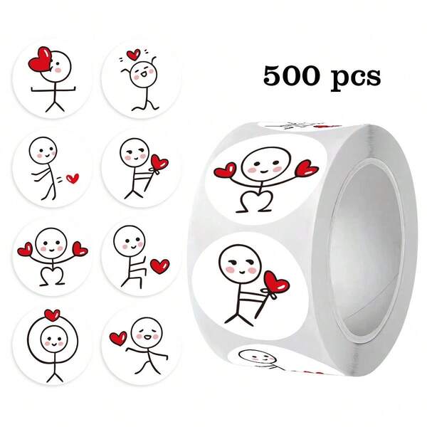 500pcs/Roll Valentine's Day Stick Figure Love You Stickers, Gifts, Writing Letters, Sealing Envelopes, Flower Decoration, 1inch Heart Labels,School Supplies,Back To School Christmas Decorationkpop Demom Hunters Jesus