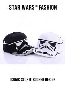 StarWars 1pc Stormtrooper Baseball Cap - Black & White Breathable Sun Hat With Flat Brim, Lightweight Unisex Design For Outdoor Activities, Daily Commute, Valentine's Day & Birthday Gift, Casual Headwear, Clear Logo Hat, Durable