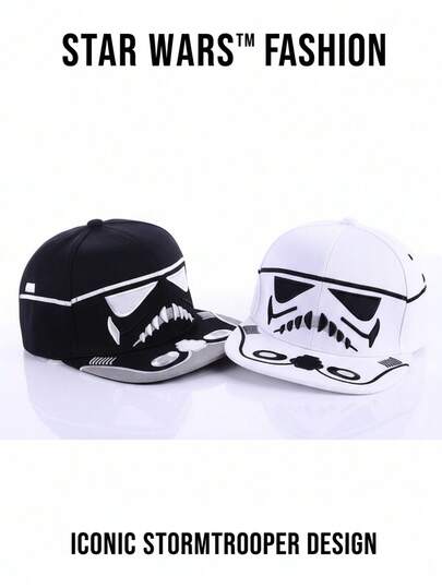 StarWars 1pc Stormtrooper Baseball Cap - Black & White Breathable Sun Hat With Flat Brim, Lightweight Unisex Design For Outdoor Activities, Daily Commute, Valentine's Day & Birthday Gift, Casual Headwear, Clear Logo Hat, Durable
