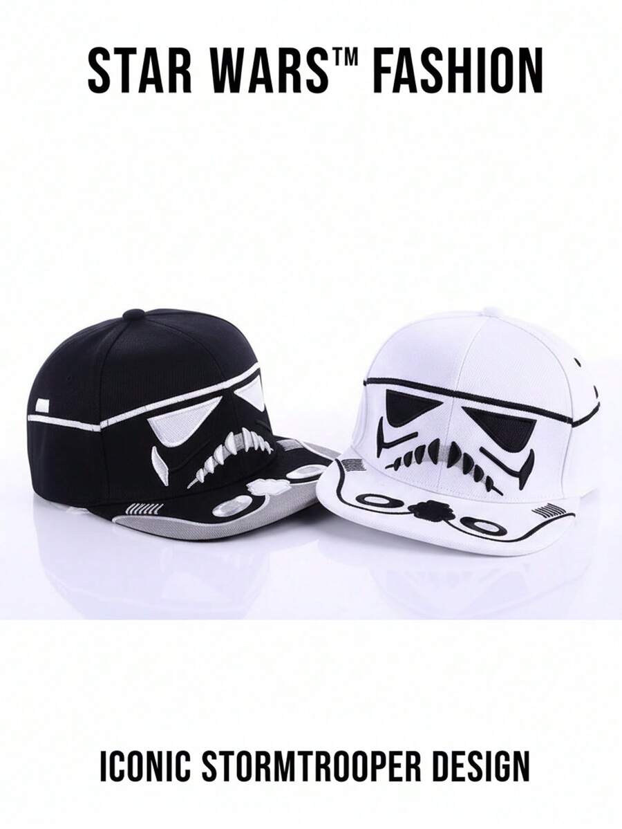 StarWars 1pc Stormtrooper Baseball Cap - Black & White Breathable Sun Hat With Flat Brim, Lightweight Unisex Design For Outdoor Activities, Daily Commute, Valentine's Day & Birthday Gift, Casual Headwear, Clear Logo Hat, Durable