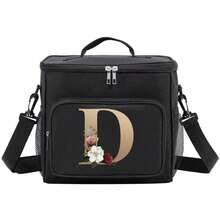Insulated Lunch Box Bag Shoulder Canvas Bags Thermal Lunch Box Initial Name A To Z Gold Letter Flower Printing Large Capacity Tote Bag For Women's Portable Work Food Storage Handbags Cooler Box For Office School Picnic Camping Travel Lunch Bag Woman For Women Ladies School Supplies Stuff Accessories - màu đen - Xem 16