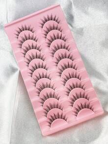 10 أزواج من رموش المانجا ذات الشريط الأسود، رموش مستعارة طبيعية متشابكة ناعمة، مثالية للتنكر والتمثيل، قابلة لإعادة الاستخدام