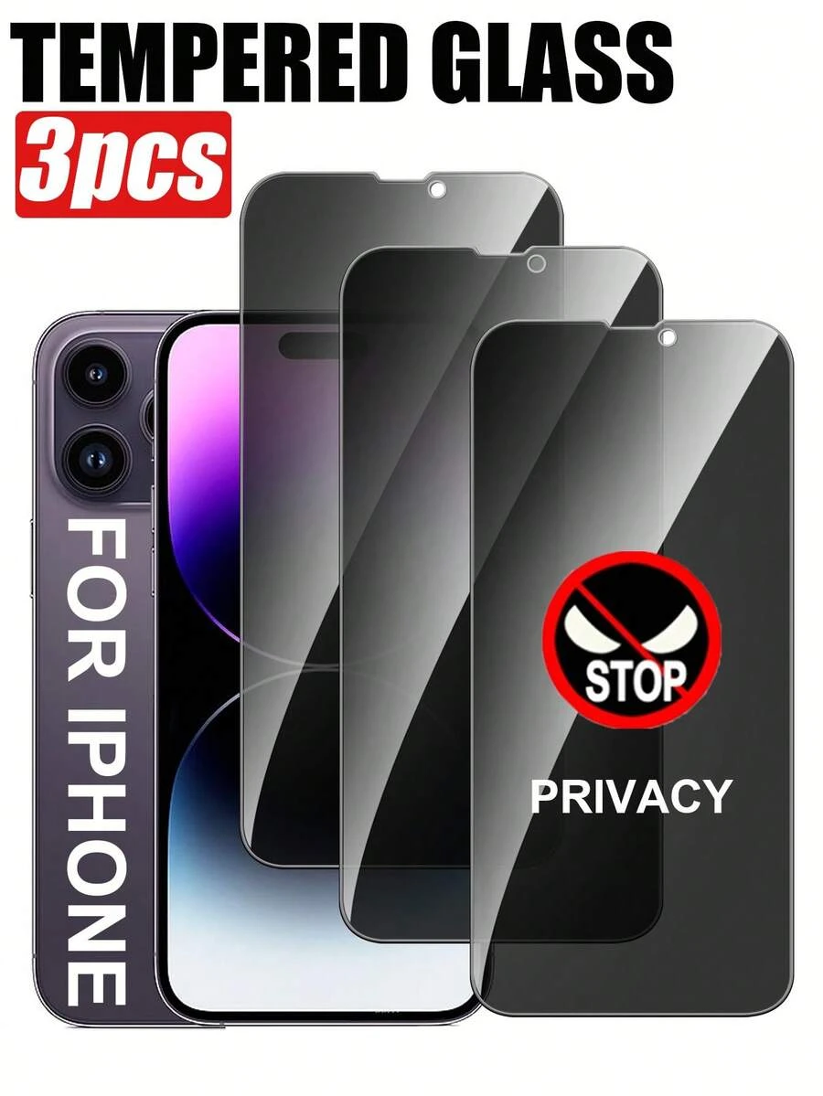 3pcs Anti-Spy Tempered Glass Screen Protector, Anti-Peeping And Anti-Spy, Scratch Resistant, Full Coverage To Protect Personal Privacy And Security Of Mobile Phones In Public Places, Compatible With IPhone 17/17 Air/17 Pro/17 Pro Max/16/16 Plus/16 Pro/16 Pro Max/15/15 Pro/15 Plus/15 Pro Max And Other Series