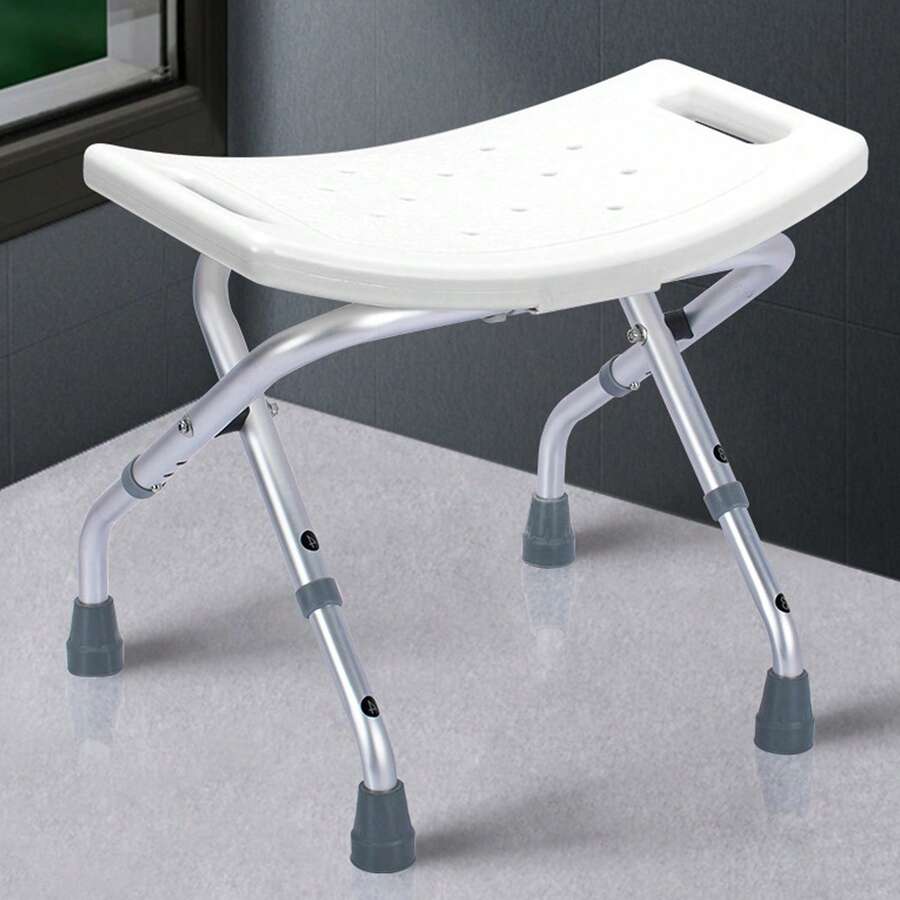 Portable Folding Shower Chair, Height Adjustable With Non-Slip Feet, 275lbs Capacity For Bathroom - White - View 1