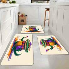 1PC Floor Mat--Cartoon Crocodile Area Rug, Colorful Paint Splatter Design, Green Crocodile With Yellow Belly Purple Hair, Orange Glasses Striped Scarf, Non-Slip Floor Mat For Bedroom Living Room Decor--Flannel,  MatSoft, Comfortable And Easy To Clean, Suitable For Hallway Bathroom, Bedroom, Kitchen, Porch, Laundry Room, RV Outdoor Decoration Holiday Decoration Three Sizes Available Christmas Door Decor Fall Decorations For Home - Black - View 2