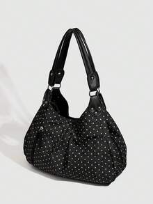 Niche Design Polka Dot Canvas Bag Women 2025 New Commuter Shoulder Bag Large Capacity Tote Bag Casual Underarm Bag - Black - View 5