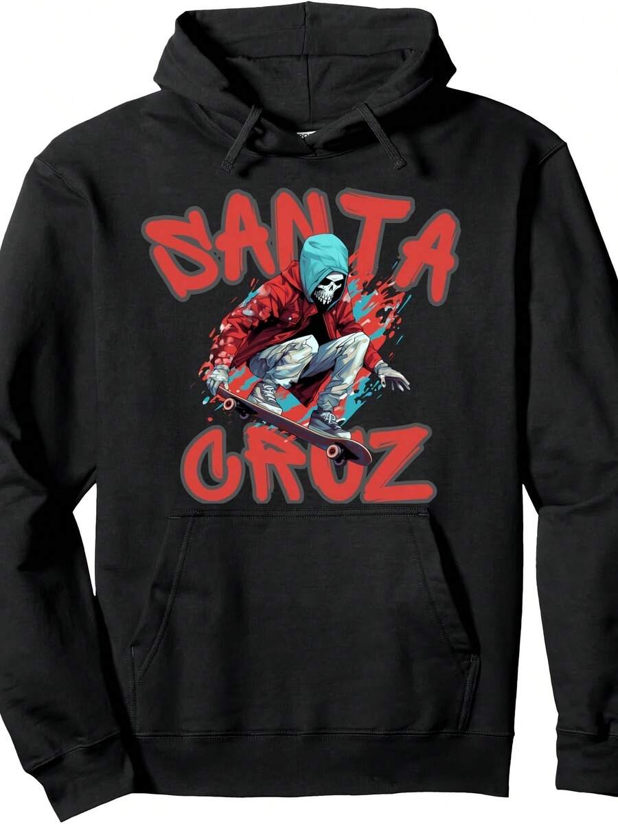 Santa Cruz California Skeleton Skater Santa Cruz Pullover Hoodie,Christmas Thanksgiving New Year Birthday Hoodie Gifts For Mom Dad Men Women Friends, Black Soft Fabric - 款式4 - 查看 1