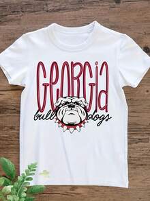 Georgia Bulldogs Preppy Tee220G Heavyweight Cotton T-Shirt For And Wo – Crafted From Thick, Breathable Pure Cotton For Lasting Comfort And Durability. Perfect For Work, Gym, Travel, Casual Outings, Outdoor Sports, And Layering In All Seasons. Great For School, Streetwear, Or Just Relaxing At Home. - 白色 - 查看 1