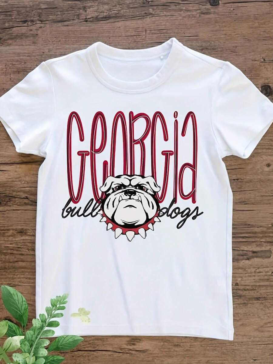 Georgia Bulldogs Preppy Tee220G Heavyweight Cotton T-Shirt For And Wo – Crafted From Thick, Breathable Pure Cotton For Lasting Comfort And Durability. Perfect For Work, Gym, Travel, Casual Outings, Outdoor Sports, And Layering In All Seasons. Great For School, Streetwear, Or Just Relaxing At Home. - 白色 - 查看 1