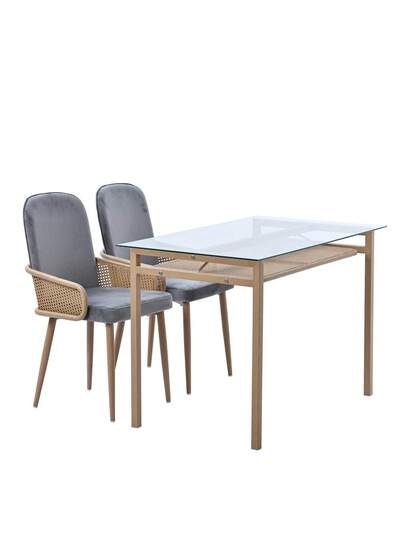 Dining Tafel Storage, 110*65*74, Tempered Glass Top, Rattan Moderne Table, Rectangular Leisure Coffee Beige view 7