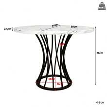 Round Dining Table (76cm), Kitchen Table, Round Coffee Table For 4-6 People, Suitable For Dining Room, Living Room, Metal Table Legs, Geometric Legs, Black Legs - 黑色+MDF+金屬 - 查看 9