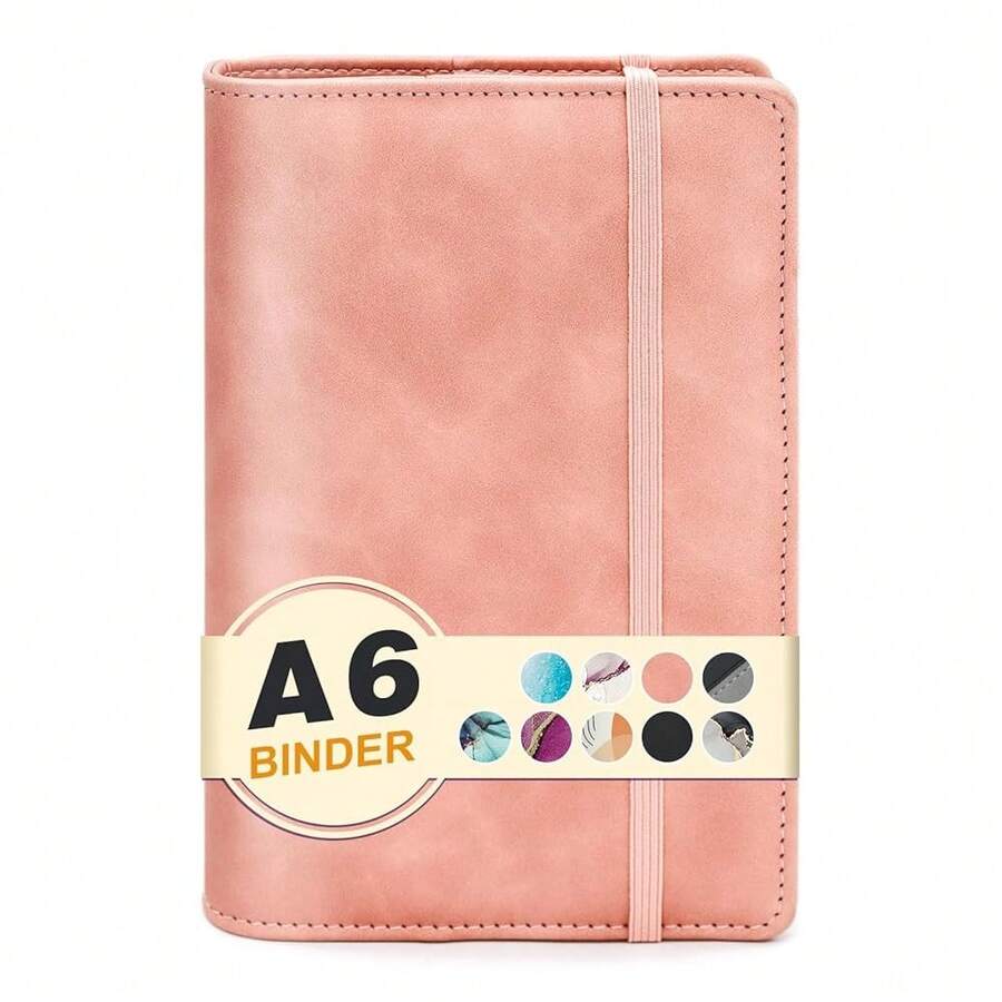 A6 Refillable 6 Ring Faux Leather Budget Binder,Mini Notebook Binder Cover For A6 Filler Paper,Loose Leaf Personal Planner Cover With Magnetic Buckle Closure (Pink){Inchcolor_nameinch:InchPinkinch,Inchsize_nameinch:InchA6inch} - Hồng - Xem 1