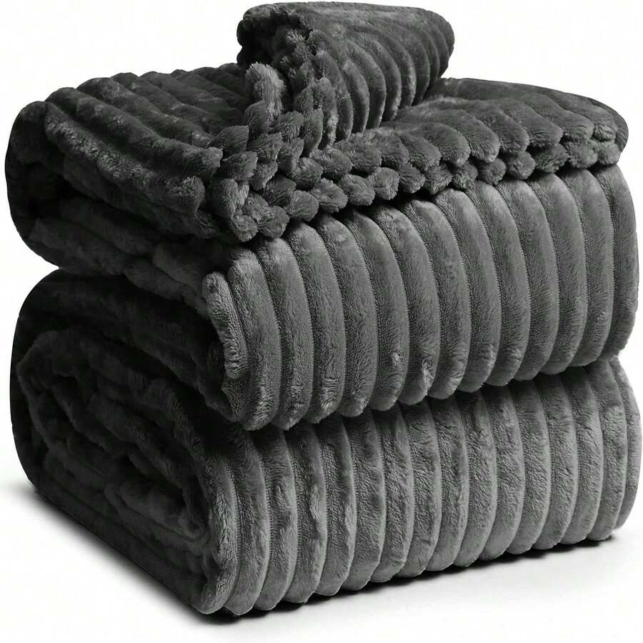 1 opakowanie pasiastego flanelowego koca polarowego, gruby pluszowy koc z pętelką do zawieszania w narożniku, 160*200 cm / 200*220 cm, owerlokowy brzeg, ultramiękki i ciepły, oddychający i przyjazny dla skóry, nadający się do prania w pralce, przytulny koc do drzemki na sofie i łóżku w biurze, nowoczesny minimalistyczny styl wystroju wnętrz - Szary-25 - Zobacz 1