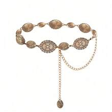 1pcs Western Metal Concho Belt For Women Cowgirl Chain Belts For Dresses Jeans Country Concert Outfit - 金色 - 查看 2