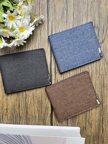 Men's Short Wallet, Imitation Denim Design Wallet, Fashionable Business Style, Textured Design, Multiple Card Slots, Large-Capacity Bill Compartment And Practical Pockets, Ample Storage Space, Can Be Cash, Cards And Small Items In An Orderly Manner.