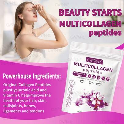  GWYNNE Colágeno Hidrolizado Múltiples Tipos I, II, III, V, X en Polvo (1 lb) | Con Biotina, Vitamina C y Ácido Hialurónico | Sin Sabor | Mejora Piel Radiante, Cabello Fuerte y Articulaciones Saludables | Keto, Sin OMG, Pasture Raised