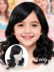 儿童假发和发片 - 黑色直发假发、儿童刘海、合成波波头假发、角色扮演、日常佩戴 - 黑色 - 查看 12