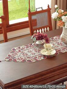 1 tấm vải 100% Polyester thêu ren 3D tinh tế trang trí nhà cửa, khăn tủ, khăn trải bàn ăn nhà bếp, miếng lót đĩa, trang trí ngày lễ trong nhà ngoài trời, dã ngoại, tiệc tùng, khăn trải bàn cưới - Màu Đỏ Sâu - Xem 8