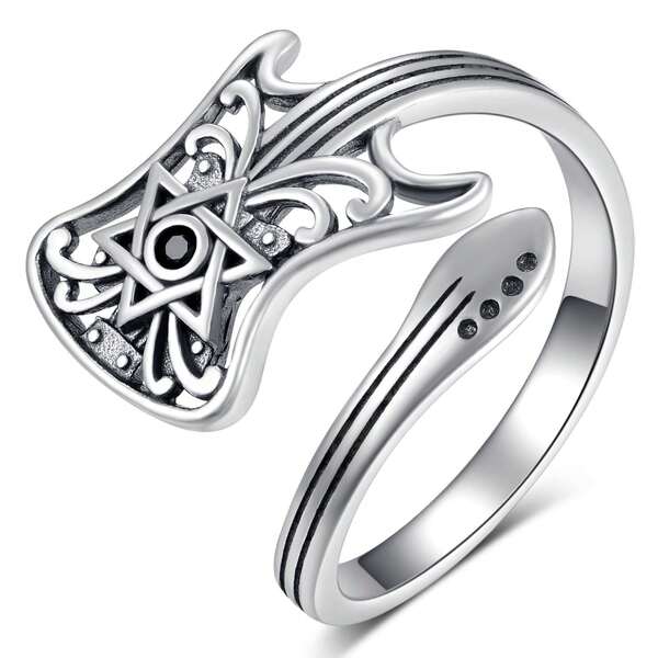 1pc Elegant Spoon-Shaped 925 Sterling Silver Guitar Pick Ring, Adjustable Open Leaf Design Jewelry, Best Gift