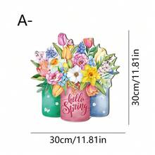 春季花卉主题木质吊坠，木板搭配麻绳，适用于家居门厅装饰/阳台景观/春季派对装饰/花店软装，营造清新春日氛围。 - 多色-打孔麻繩 - 查看 7