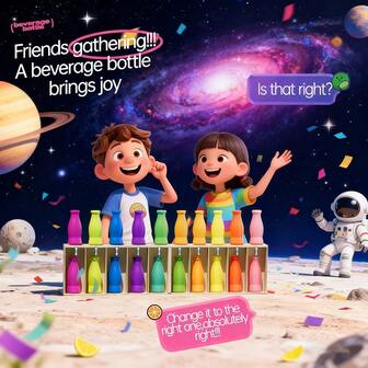 逼真儿童趣味瓶子游戏，饮料配对对战，颜色配对亲子互动玩具，男孩女孩减压桌面游戏