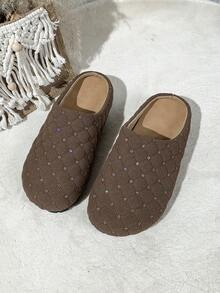 1双格子亮片休闲套脚拖鞋，人造革圆头平底凉拖，时尚女士家居/户外穆勒鞋，尺码偏小 - 咖啡棕 - 查看 9