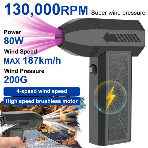مجمع غبار الهواء المضغوط - مجمع غبار الهواء الكهربائي بسرعة 130000 دورة في الدقيقة، حجم الرياح قابل للتعديل، نافخ هواء قابل للشحن، مروحة توربينية قوية عالية السرعة، مجمع غبار السيارة عالي الطاقة، مروحة متعددة الوظائف محمولة قوية للتخييم، نافخ خارجي محمول للتخييم، مروحة توربينية بمحرك خالي من الفرشاة، مروحة توربينية عالية السرعة، مزيل الثلج، إزالة الثلج، مروحة تخييم محمولة قوية، مناسبة لوحدة المفاتيح الكمبيوتر، الخارج، السيارة، المنزل، هدية عيد ميلاد للرجال