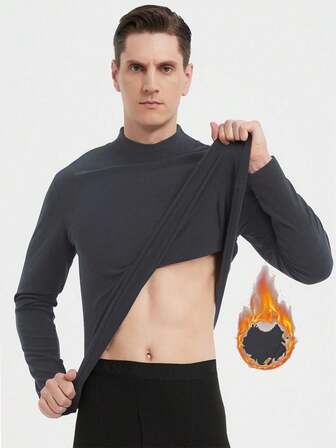 1 pieza Suéter casual cómodo, antibacteriano y de cuello alto de punto para hombre, apto para otoño/invierno/primavera