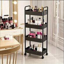 Multi Functional 3/4 Layer Plastic Storage Vehicle With 4 Hooks - Easy To Assemble, Suitable For Snacks, Cosmetics, And Toys - Lightweight Design, Suitable For Bedroom, Living Room, Bathroom Cleaning - Black 4 Layers - View 4