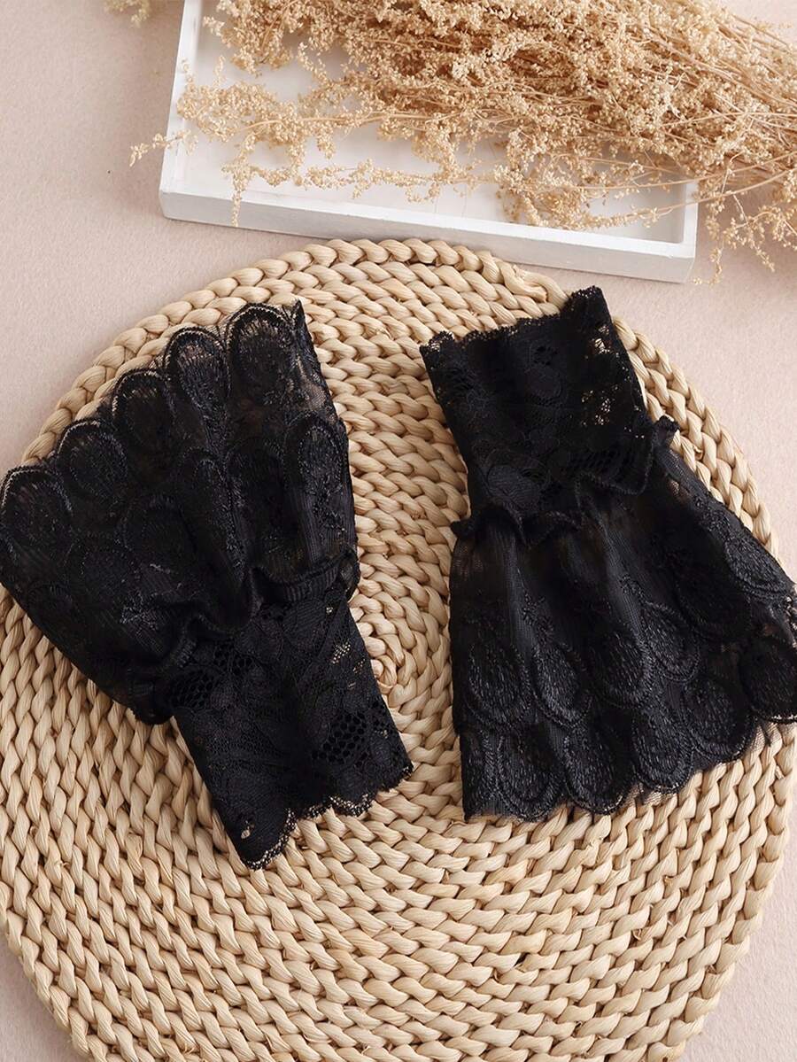 1 Pair Fabric Flared False Cuff Sleeves, Suitable For Pairing With Dresses - Black-010 - View 1