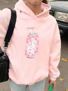 One-Piece Teen Casual Printed Hooded Sweatshirt Autumn And Winter Warm Hooded Sweatshirt-Young Students Children's Clothing Hooded Sweatshirt Tops Prepare Fun And Colorful Girls Hooded Hoodies For Children And Girls To Inspire Every Child's Imagination - 粉色 - 查看 3