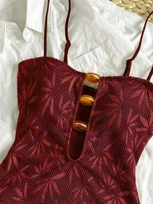 Bikinx Women's Summer Boho Vacation Halter Scooper Fabric One-Piece Swimsuit - Redwood - View 4