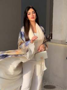 Women's Elegant Tie-Dye Open Front Long Robe Dress (Headscarf Not Included)