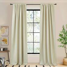 2025  Bedroom Curtains 2 Panels Sets Faux Linen Textured, Pinch Pleated Room Darkening Light/Heat Blocking Window Drapes Thermal Insulated For Living Room, Angora, W50 X L108, 2 Panels - 鉤腰帶 | 米色 - 查看 3