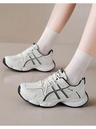 Women's Casual Outdoor Sports Shoes, Geometric Pattern, Lace-Up, Patchwork, Suitable For Outdoor Activities All Seasons