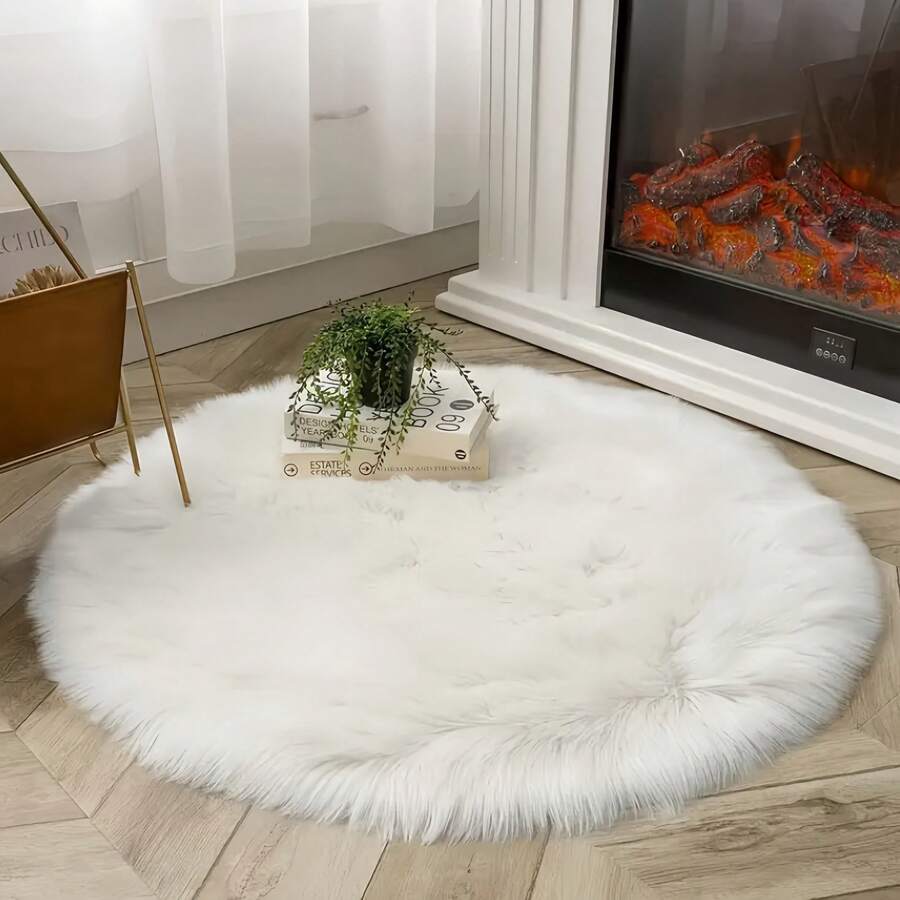 1 tấm thảm lông xù trắng cao cấp mềm mại - Thảm lông nhân tạo mịn - Thảm hình chữ nhật lớn chống trượt có thể giặt được dùng trong nhà cho phòng khách, phòng ngủ - trắng - Xem 1