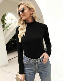 Women's Turtleneck Long Sleeve Layer Tops Basic Cotton Tees Soft Thermal Underwear Blouse, Fashionable 2025 Style D60Q - Trắng+trắng - Xem 9