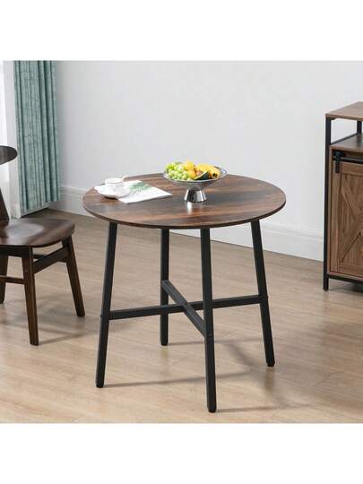 HOMCOM Dining Table, Kitchen Tafel People, Living Room Kitchen, Steel, Brown, 80 76 Cm view 4