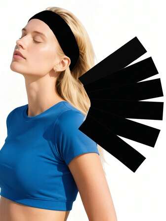 6 件女士多色纯色运动吸汗头带，跑步健身发带保护额头休闲瑜伽头带套装男女黑白灰棕色运动头带套装女士男士运动发带黑色