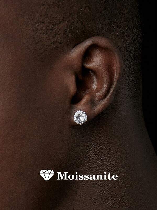 1 Pair Luxury 925 Sterling Silver 2 Carat Moissanite Women's Six-Claw Stud Earrings, Suitable For Daily Wear, Parties, Vacations, Valentine's Day, Mother's Day, Christmas, Thanksgiving, Women's Jewelry Gift