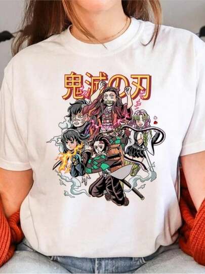 Japanese Anime Girl T-shirt Cartoon Print Unisex Tops Summer Boys Girls Streetwear Japanese Vintage Loose T-shirts